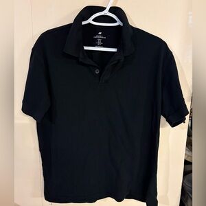 H&M Men's Black Polo Tee - Short Sleeve Collared Shirt Relaxed Fit